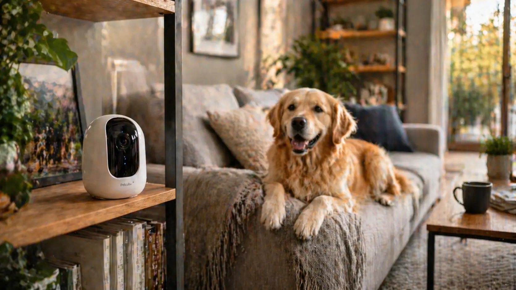 Best pet camera without subscription in 2026, showing a dog in a modern living room